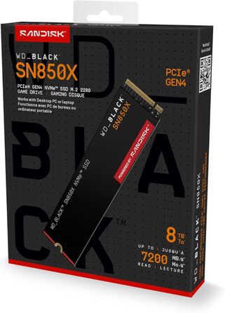 SSD WD_BLACK SN850X 8TB NVMe PCIe Gen4 - ігровий накопичувач, 7300 МБ/с читання, 6300 МБ/с запис