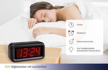 TFA Dostmann ROXY Digital Alarm Clock/Digital Clock/Table Clock, 60.2024.10, with Snooze Function, with Alarm Function, energy-saving LED technology, anthracite, L 130 x W 41 x H 65 mm