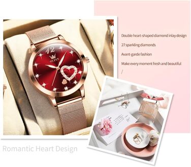 Годинник жіночий OLEVS Roségold з серцем-діамантом, чорно-білий циферблат, кварц, водонепроникний, комплект з браслетом