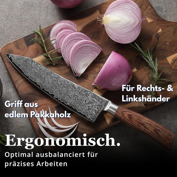 Ніж Wakoli EDIB Pro Kiritsuke Дамаск (VG10) 20 см – Кухонний ніж для нарізки, подарункова коробка