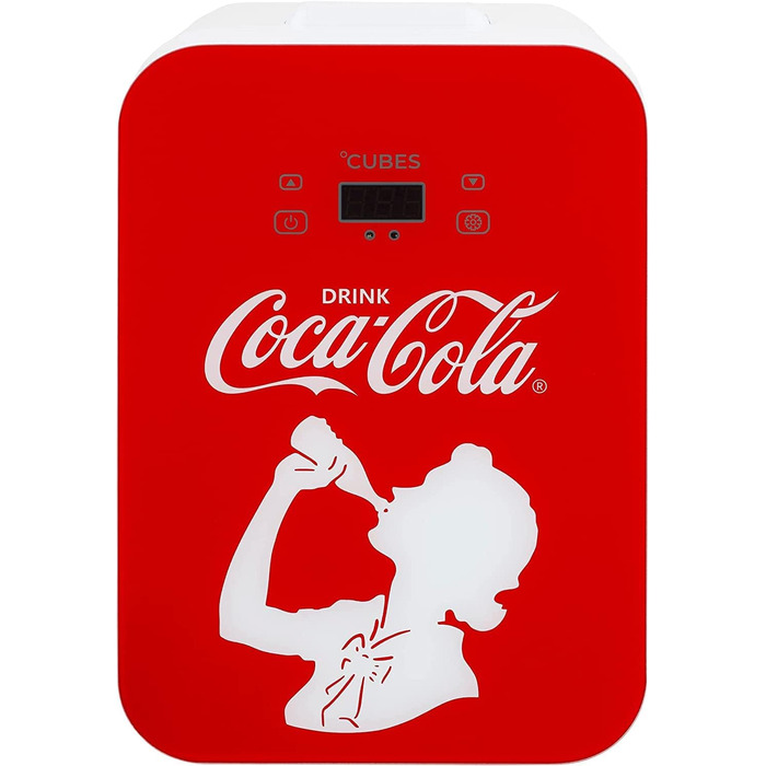 Coca-Cola Mini Fridge 9.3L - Compact 12V/220V Mini Cooler with Glass Print & LCD Touch Display for Car & Home Use - Quiet & Efficient