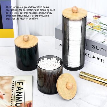 Організатор для косметики Gomoeny: 3 тримачі для ватних паличок, скляні баночки для ванної кімнати, для ватних паличок, ватного диска, макіяжу, спонжів, пінцетів