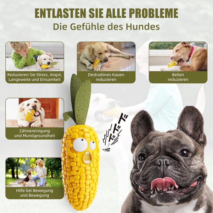 HETOO Dog Toy, indestructible, robust, squeaky, chew toy for aggressive chewers, large and medium dog breeds, dental care (Large, Corn Yellow)