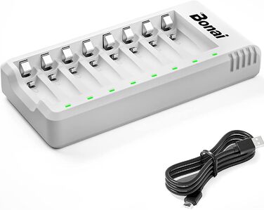 Зарядний пристрій BONAI для акумуляторів AA AAA NI-MH з LED-дисплеєм, USB, швидка зарядка, 8 слотів