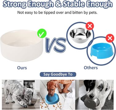 Керамічна годівниця для собак середніх та великих порід - важка, глибока миска для корму або води - 1800 мл - білий колір. Миска для великих собак - біла. Також підходить для малих собак та котів.