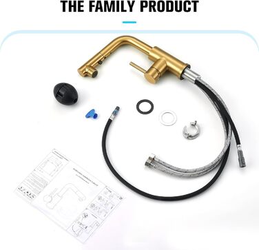 Кран кухонний CREA з 3 функціями: душ, висувний вилив, поворот на 360°, матовий золотий