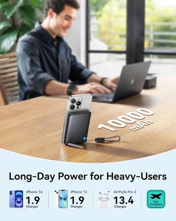 Power Bank INIU MagSafe 10000mAh: Зовнішній акумулятор з бездротовою зарядкою Qi2 45W для iPhone 12-17 (Ліловий) + USB-C кабель