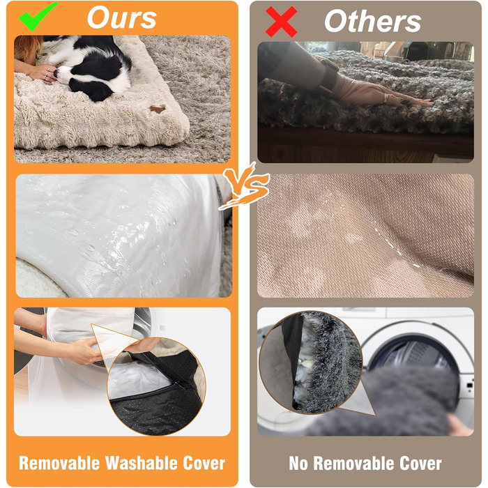 Килимок для собак BingoPaw: великий, миючий, з м'яким наповнювачем, для великих та середніх собак, водонепроникний, знімний, неслизький, заспокійливий, 90x60x10 см