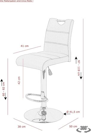 Miranda Bar Stool - Adjustable Height, 360° Swivel, Faux Leather - Black