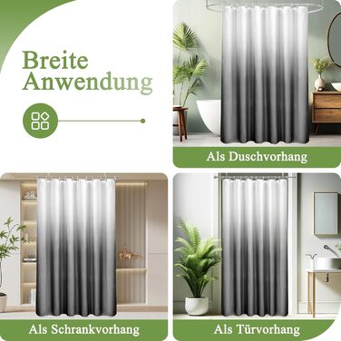 Шторка для душу AooHome 180x200 см, текстиль, градієнт кольору, водонепроникна, антигрибкова, з 12 кільцями (білий/чорний), H200 x B190 см (1 шт.)