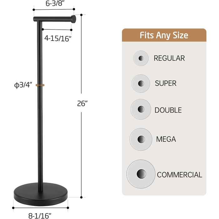 KES Freestanding Toilet Paper Holder with Weighted Base - Stainless Steel SUS304 - Brushed Finish - Black Matte - 26 Inch