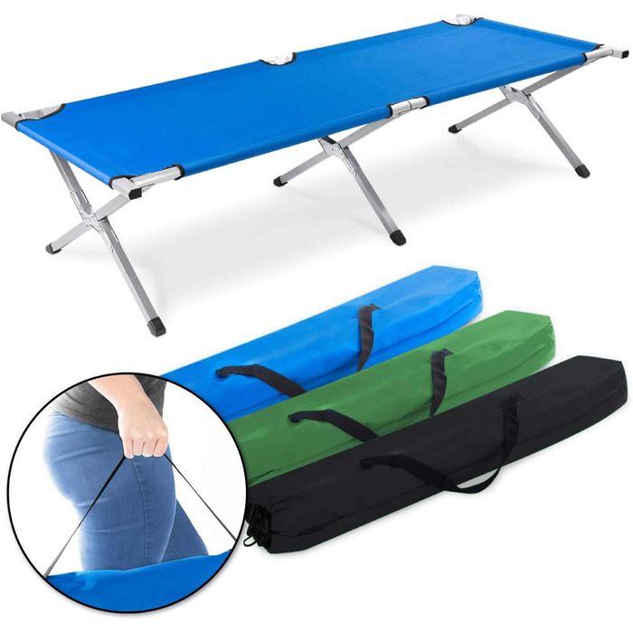 GOODS+GADGETS Folding Army Field Bed - Aluminum - Folding Camping Bed & Guest Bed Blue