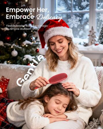 Щітка для волосся AIMIKE без пошкоджень, розпушувач з м'якими щетинками, безболісна розпушувальна щітка для складних вузлів, особливо делікатна до тонкого волосся, ідеальна для догляду за шкірою голови та масажу. Подушка-щітка LuxeSilk (Блискуча рубінова 