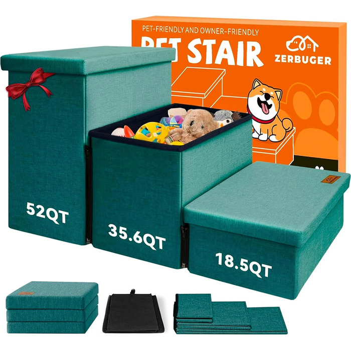 Сходинки для собак та котів, 38.1 см, 2-ступеневі, широкі, складані, зелені