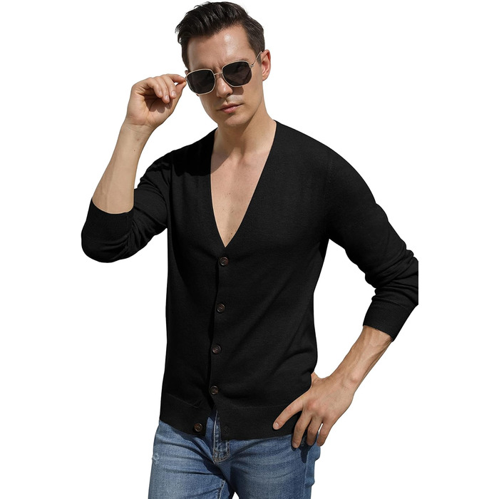 Чоловічий светр Hisir з V-подібним вирізом, легкий та елегантний, чорний, розмір M