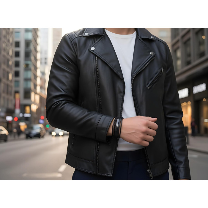 Чоловічий шкіряний браслет Lederarmband Schwarz з магнітним застібкою, регульований (19.5-23 см)