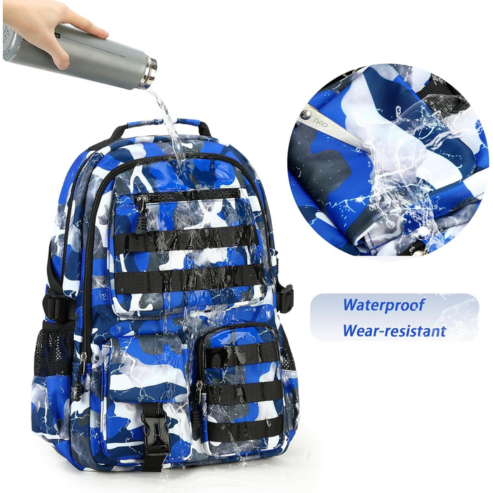Шкільний рюкзак для хлопчика-підлітка, водонепроникний, світлий, синій