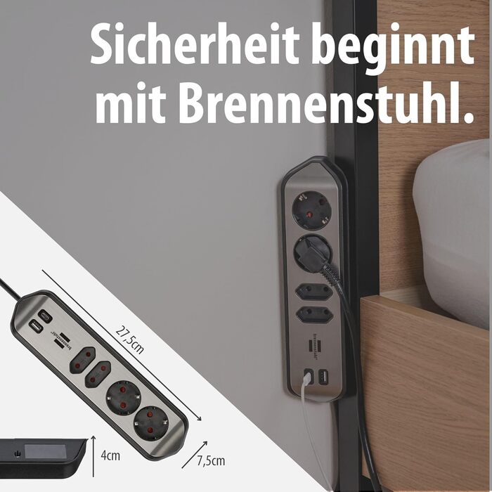 Бренненштуль Estilo Розподільний блок розеток кутовий 4-fach (USB 30W), срібно-чорний