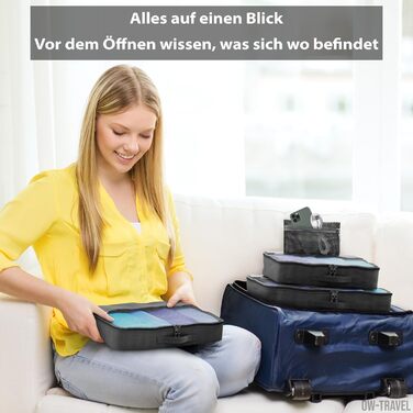 Органайзери для валізи OW-Travel: 2 середні + 2 великі. Набір для пакування речей, чорний. Кубики для подорожей, органайзери для одягу.