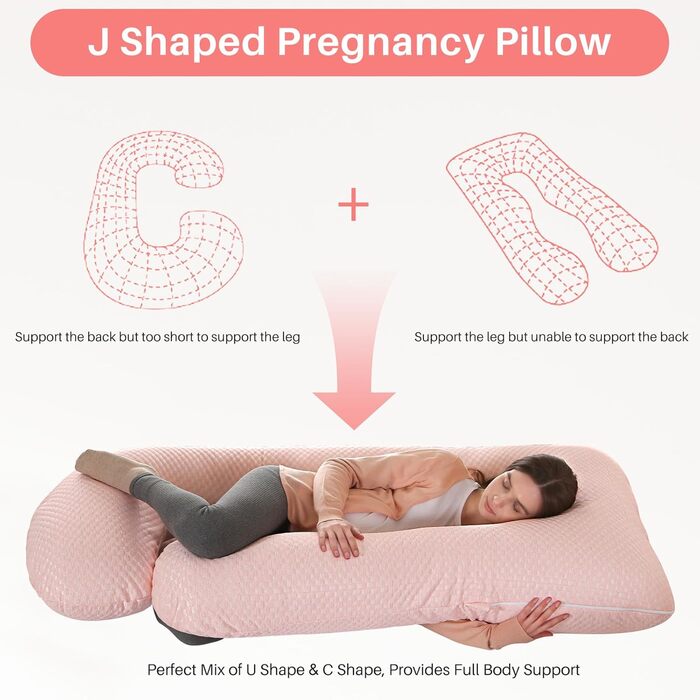 Подушка для вагітних GKXLH – підтримка спини, живота та стегон. J-подібна подушка для вагітних з охолодженням (рожевий)