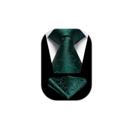 Краватка для чоловіків HISDERN з кишеньковим хустинкою, патерн пейслі, формальний стиль, класична краватка та комплект кишенькових хустинок для чоловіків, N-Зелений-2