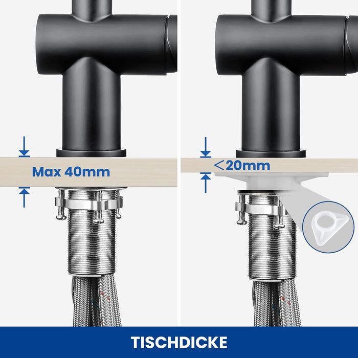 Чорний кухонний змішувач CECIPA SOFETIY SERIE з висувною лійкою, 360° поворот, нержавіюча сталь, 2 режими струменя
