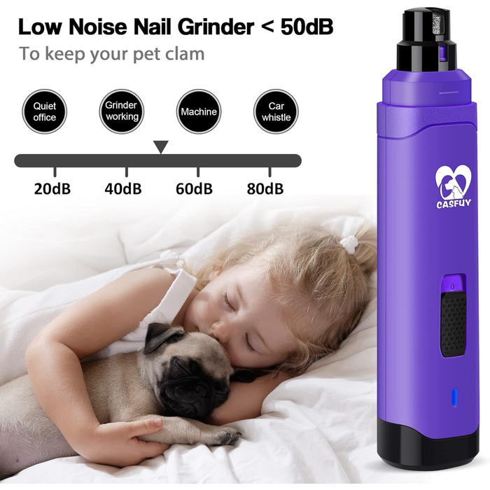 Електричний точило для кігтів собак Casfuy - професійний, 2 швидкості, перезаряджається, для собак та котів (фіолетовий)