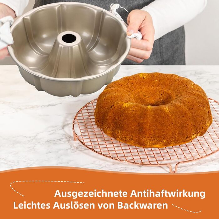 Форма для кексів Onader Gugelhupfform, 25.5 см, з антипригарним покриттям, з нержавіючої сталі, для випікання кексів, хліба, тортів. Золотий колір