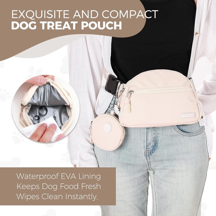 Сумка для дресирування собак Leckerlibeutel, з невеликим кишеньковим мішечком, вбудованим диспенсером для собачих екскрементів та тримачем для пакетів, кремового кольору