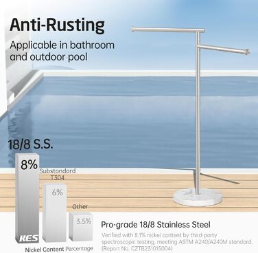 Підставка для рушників KES Gold, підлого типу, з нержавіючої сталі 18/8, з мамарморовою основою, BTH219-BZ, щітка, золота (2-х ярусна)