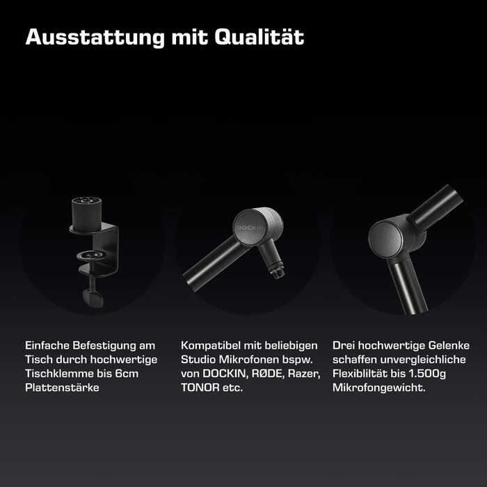 DOCKIN® MP2000: USB мікрофон-конденсатор для ПК, геймінгу, подкастів та стрімінгу. Якісний мікрофон з міцним кріпленням для запису звуку. Преміум звук та повний комплект.