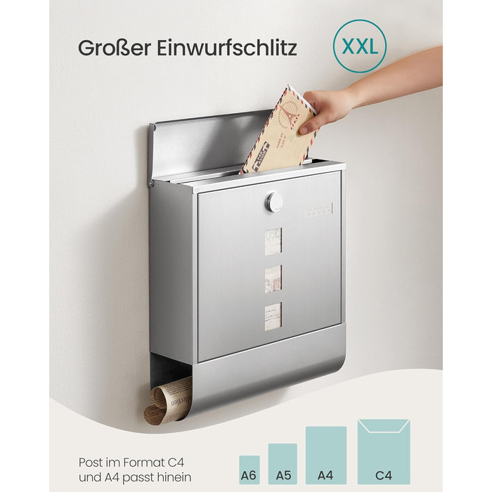 Поштова скринька SONGMICS з замком, оглядовим вікном та відділенням для газет, сіра - GMB20AG (37x37x11 см)