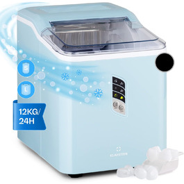 Klarstein Ice Cube Machine Small, Fast Ice Cube Maker, Self-Cleaning Ice Cube Maker, Ice Cube Device for Large and Small Ice Cubes, with Ice Cube Container, 12kg/24h, Capacity 1.5 L (Blue)