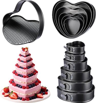 Набір форм для випічки серцеподібних тістечок Zhehao (6 шт.) - антипригарне покриття, різні розміри, для дня народження та сім'ї