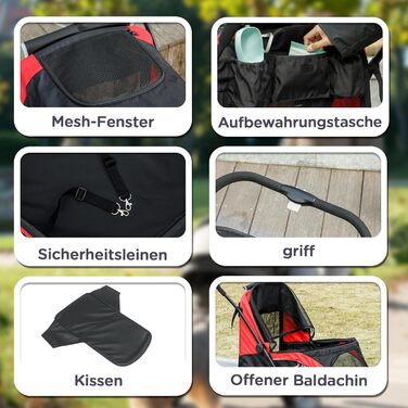 Візок для собак PawHut - Buggy для великих собак та котів до 30 кг, чорний, 124 x 67 x 100 см