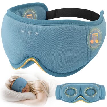 Маска для сну з навушниками LOVE EYE Bluetooth, 3D для зручного сну на боці, бамбукова тканина, чорний/синій (Enzianblau)
