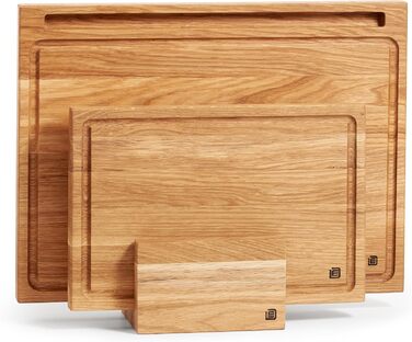 Edelding Cutting and Serving Board made of high-quality oak, 40 x 30 cm in size, with a juice groove and tablet holder | Antibacterial kitchen board | Serving board, breakfast board, solid wood board