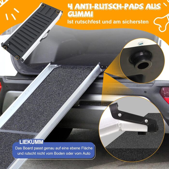 Рампа для собак Liekumm, телескопічна, до 90 кг, 99-182 см, алюміній, для легкових автомобілів, позашляховиків, вантажівок