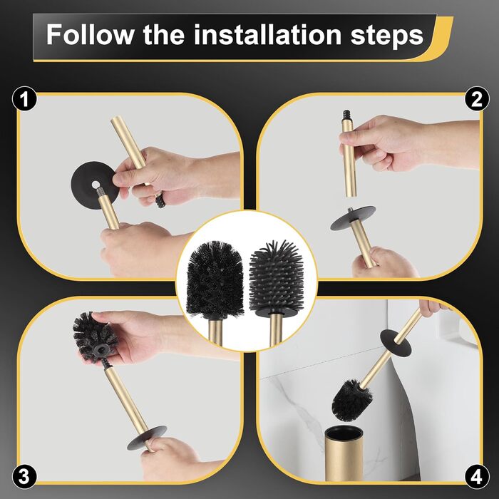 Підлогова щітка для унітазу DAZI з металевим покриттям, матова, з 2 довгими щітками для глибокого очищення, запобігає розбризкуванню та затримці води. (Бурштяне золото)