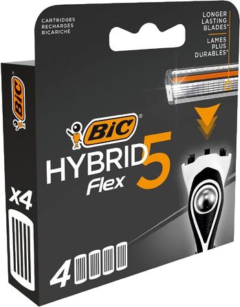 Чоловіча бритва BIC Hybrid 5 Flex, вологий гоління, 5 лез, з алое вера та вітаміном E, з тримером для точного гоління (1 станок + 4 смінних касети)