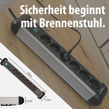 Мережевий фільтр Brennenstuhl Premium-Alu-Line на 6 розеток з USB (3.1A), 3м, алюмінієвий корпус, з вимикачем, Made in Germany