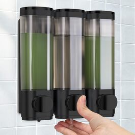Wall-Mounted Soap Dispenser, Shampoo & Body Wash Dispenser, 3-Piece Set Soap Dispenser No Drilling, Even Liquid Dispensing, Leak-Proof. Suitable for Shampoo, Body Wash, Liquid Soap, Conditioner. (Black)