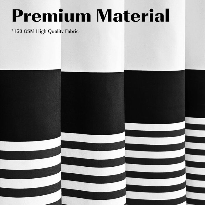 Шторка для душу Seasonwood, смугаста з бахромою, для ванної кімнати, важка, 183 x 183 см, чорно-біла