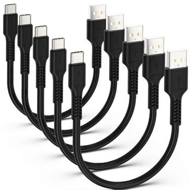 USB-C кабель короткий 20 см (5 шт) Type-C 3A для Samsung Galaxy, Huawei, OnePlus - Чорний
