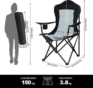 WOLTU Набір складаних стільців для кемпінгу 2 шт., чорний + світло-сірий, для риболовлі, саду, тераси, пікніка