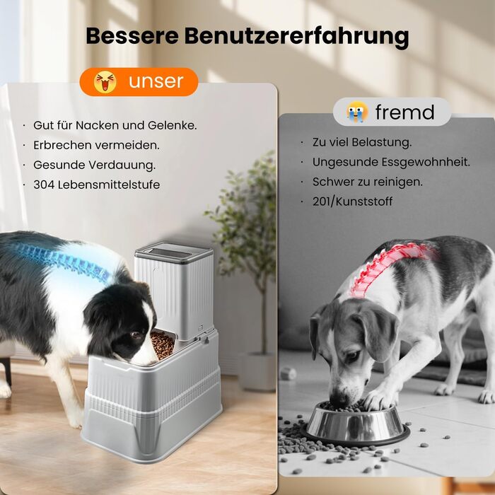 Автоматичний кормушка для собак 7L (2 шт.) з нержавіючою чашею, регульована висота, XXL, для середніх та великих собак та Maine Coon, 39 x 23 x 41 см