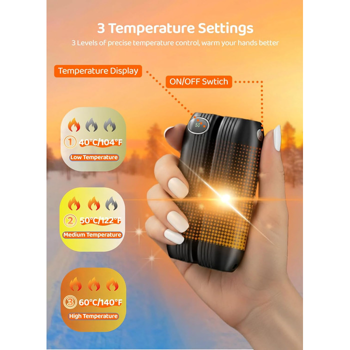 Електричні грілки для рук 2шт, 2500 mAh, портативні, для рукавичок, 3 режими, USB, для спорту та кемпінгу, чорні (для чоловіків та жінок)