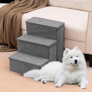 Сходи для собак SOARS, складані, з місцем для зберігання, неслизькі, до 50 кг, для котів та собак, під ліжко/диван (сірий, 3 сходи, 38 x 51 x 45 см)