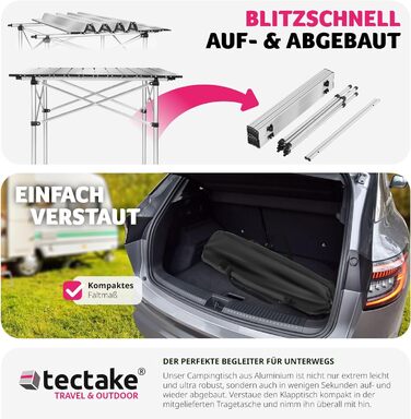 Складний алюмінієвий стіл Tectake для кемпінгу, саду та тераси 70x70x70 см (Модель 401169)