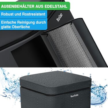 Смітник для ванної кімнати YourCasa® з кришкою Soft-close та внутрішнім відром, 5л, антрацит